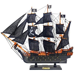 nautimall wooden black pearl caribbean pirate ship model 20″ handcrafted assembled boat gift nautical décor display collection watercraft beach black hamptons