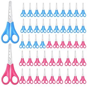 elesunory 50 pack scissors bulk for kids, 5 inch kids scissors, blunt tip bulk scissors for school kids, soft grip kid scissor for school classroom students craft(pink, blue)