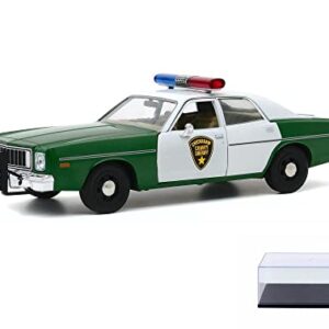 ModelToyCars Diecast Car w/Display Case - 1975 Plymouth Fury Chickasaw County Sheriff, Green and White - Greenlight 84096 - 1/24 Diecast Car