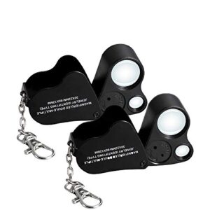jiusion 2 pack portable lighted led illuminated jewelry magnifier 30x 60x wearable handheld dual lens eye loupe magnifying glasses micro microscope with keychain and lanyard