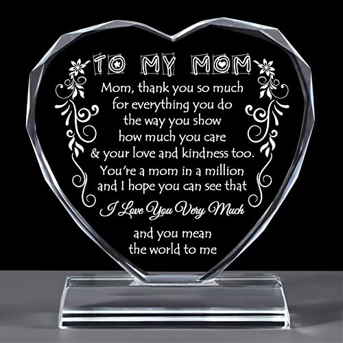 YWHL To My Mom Gifts from Daughter Son, Thank You Gifts for Mom Who has Everything, Mother's Day Gifts, Laser Engraving Glass Keepsake, Meaningful Present for Mother on Thanksgiving Christmas