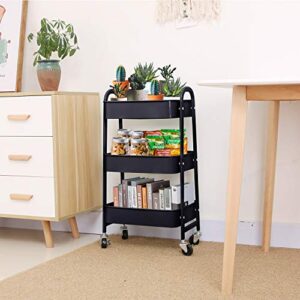 3-Tier Metal Mesh Utility Rolling Cart Storage Organizer with Wheels, Black