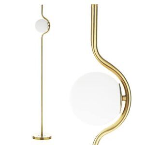 melifo floor lamp,standing lamp with frosted glass globe,morden glod tall lamp with foot pedal.mid century floor lamps for living room,bedroom,office,reading (gold)