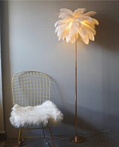 gioamh natural ostrich feather floor lamp, simple modern bedroom and living room standing lamp, golden lamp body, g4-led bulb (white)