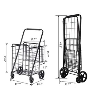 Goferoy Jumbo Shopping Cart for Groceries Holds up to 115L/200Ibs,with 360°Rolling Swivel Wheels Utility Cart, Double Basket Design, ,Foldable and Easy to Carry, Saving Space,Grocery Cart on Wheels