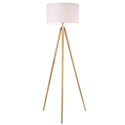 Light Society Celeste Tripod Floor Lamp, Natural Wood Legs with Satin Nickel Finish and White Fabric Shade, Mid Century Contemporary Modern Style (LS-F233-NAT)