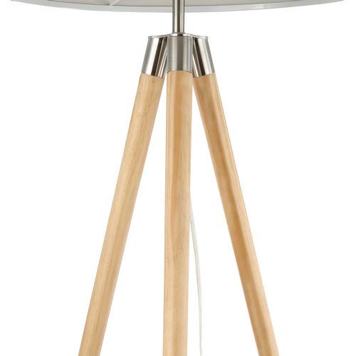 Light Society Celeste Tripod Floor Lamp, Natural Wood Legs with Satin Nickel Finish and White Fabric Shade, Mid Century Contemporary Modern Style (LS-F233-NAT)