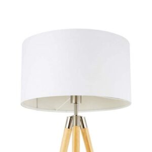 Light Society Celeste Tripod Floor Lamp, Natural Wood Legs with Satin Nickel Finish and White Fabric Shade, Mid Century Contemporary Modern Style (LS-F233-NAT)