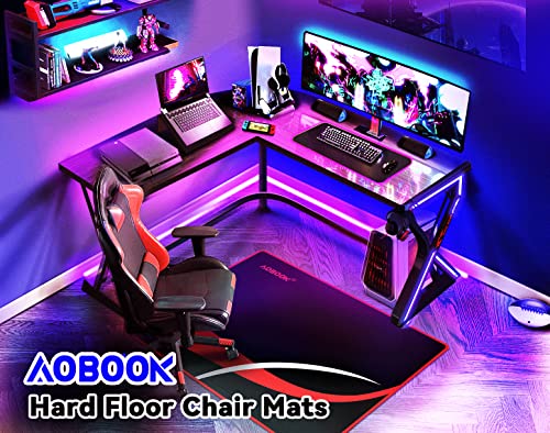 AOBOOK Gaming Chair Mat for Hardwood Floor, 36"x48" Office Chair Floor Mat for Hardwood/Tile, Large Anti-Slip Floor Protector with Double-Sided Tape for Home Ofice, Red