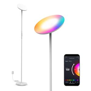 sunthin smart floor lamp, wifi standing lamp compatible with alexa & google home, 24w rgbw led dimmable torchiere lamp for bedroom, living room, office, reading room