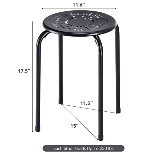 Casart Round Steel Stool Set of 6 Stackable 17.5-Inch Backless Nesting Stool with Metal Frame, X-Shape Connection & Non-Slip Feet Plastic Stool for Home, Office, Classroom Flexible Seating(Black)