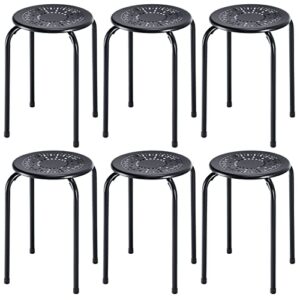 casart round steel stool set of 6 stackable 17.5-inch backless nesting stool with metal frame, x-shape connection & non-slip feet plastic stool for home, office, classroom flexible seating(black)