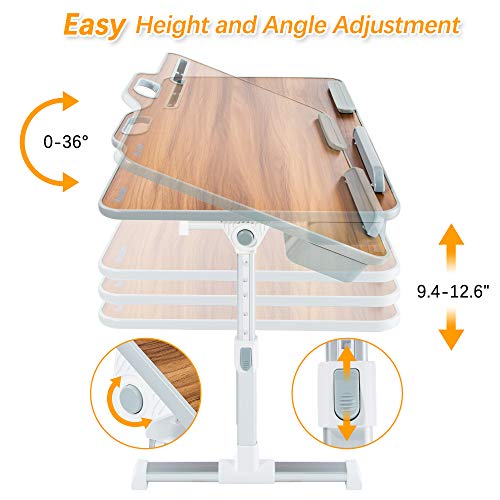 Laptop Bed Tray Table, Kavalan Portable Standing Desk, Foldable Laptop Bed Stand w/Top Handle, Storage Drawer & Phone/Pen Slot, Lap Desk for Working, Eating, Reading on Bed, Sofa & Couch, Walnut Wood