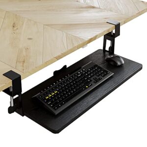 large keyboard tray under desk with wrist rest, 26.7″×11″ ergonomic desk computer keyboard stand with sturdy c clamp mount system, slide-out drawer keyboard mouse holder for office(black)