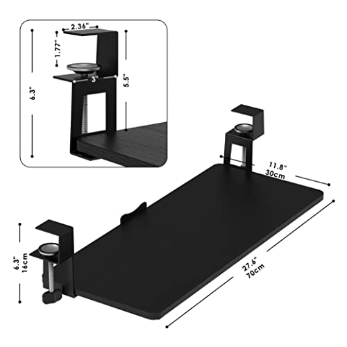 Large Keyboard Tray Under Desk with Wrist Rest, 26.7"×11" Ergonomic Desk Computer Keyboard Stand with Sturdy C Clamp Mount System, Slide-Out Drawer Keyboard Mouse Holder for Office(Black)