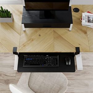 Large Keyboard Tray Under Desk with Wrist Rest, 26.7"×11" Ergonomic Desk Computer Keyboard Stand with Sturdy C Clamp Mount System, Slide-Out Drawer Keyboard Mouse Holder for Office(Black)