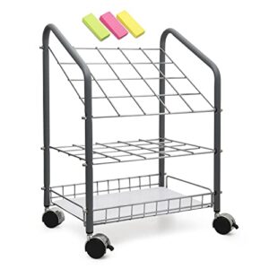 sherfire wire roll file with casters – 20 slots, matte gray steel trolley for large documents – complete with all assembly parts and bright sticky notes