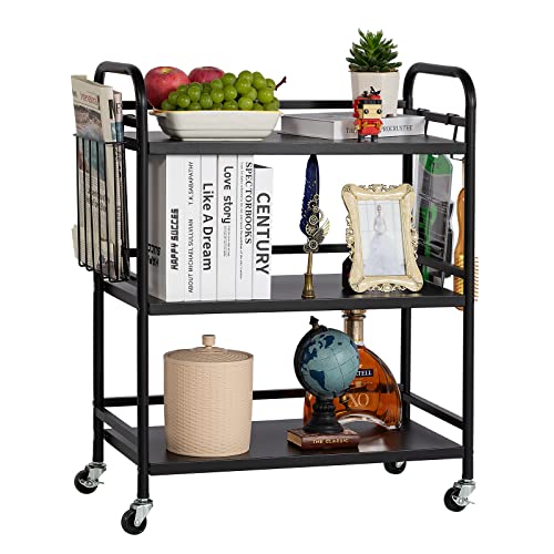 HDANI 3 Tier Metal Rolling Utility Cart,High Capacity Multi Purpose Heavy Duty Cart,for Office,Kitchen,Living Room,Bedroom,Etc.(Black)