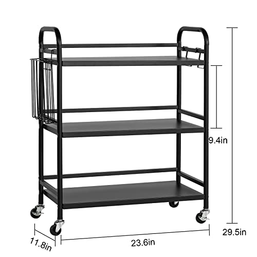 HDANI 3 Tier Metal Rolling Utility Cart,High Capacity Multi Purpose Heavy Duty Cart,for Office,Kitchen,Living Room,Bedroom,Etc.(Black)