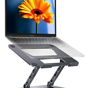 AOEVI Laptop Stand for Desk, Adjustable Laptop Stand with 360 Rotating Base Foldable Laptop Riser Compatible with MacBook Pro/Air Notebook up to 16 Inches, Grey