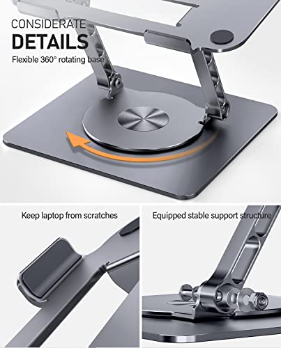 AOEVI Laptop Stand for Desk, Adjustable Laptop Stand with 360 Rotating Base Foldable Laptop Riser Compatible with MacBook Pro/Air Notebook up to 16 Inches, Grey