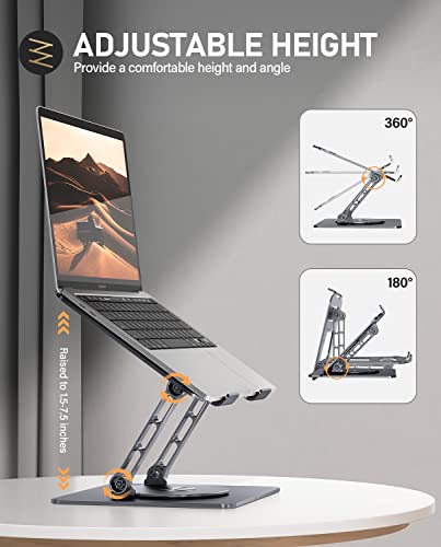 AOEVI Laptop Stand for Desk, Adjustable Laptop Stand with 360 Rotating Base Foldable Laptop Riser Compatible with MacBook Pro/Air Notebook up to 16 Inches, Grey