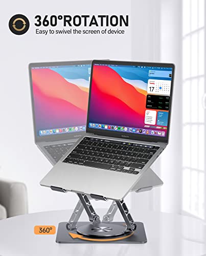 AOEVI Laptop Stand for Desk, Adjustable Laptop Stand with 360 Rotating Base Foldable Laptop Riser Compatible with MacBook Pro/Air Notebook up to 16 Inches, Grey