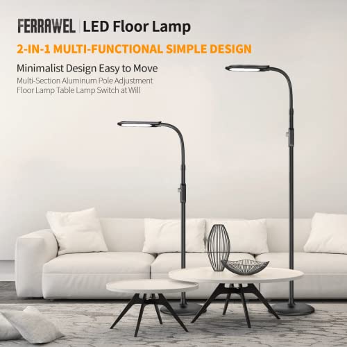 Ferrawel LED Floor Lamp Modern Standing Lamp with Adjustable Gooseneck Stepless Dimming Standing Pole Light Bright Reading Tall Lamp with Memory Funtion for Living Room Bedroom Office