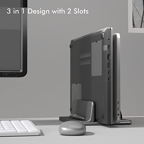 WZXHU Vertical Laptop Stand, 2 Slot Upright Laptop Holder Desk Organizer for MacBook/ Chromebook/ Surface/ HP/Lenovo/ Dell/ iPad Up to 17.3 Inches -Grey