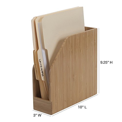 Bamboo Vertical File Folder Holder & Office Product Organizer, Store Files, Magazines, Notepads, Books and more, 2 Pack Combo Set