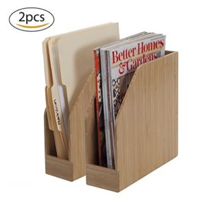 Bamboo Vertical File Folder Holder & Office Product Organizer, Store Files, Magazines, Notepads, Books and more, 2 Pack Combo Set