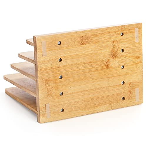 TOPZEA Mail Organizer Countertop, Bamboo Desk File Organizer Desktop File Holder 4 Slots Vertical Mail Sorter Holder file Rack Stand Letter Sorter Wood Desk Organizer for Envelope Document File Folder