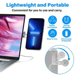 Laptop Phone Holder, 15W Fast Wireless Charger Magnetic Laptop Holder, Adjustable Phone Mount Bracket for Laptop Monitor, Slim Foldable Portable Computer Expansion Stand for iPhone 14/13/12 Series