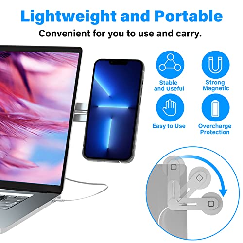 Laptop Phone Holder, 15W Fast Wireless Charger Magnetic Laptop Holder, Adjustable Phone Mount Bracket for Laptop Monitor, Slim Foldable Portable Computer Expansion Stand for iPhone 14/13/12 Series