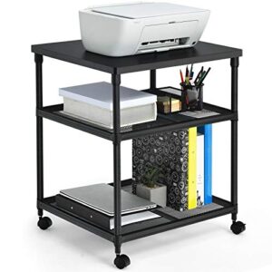 tangkula 3-tier printer stand printer cart, multifunctional utility cart w/ ample storage space, 360° swivel rolling & lockable wheels, sturdy iron frame, adjustable heights, organizer for office