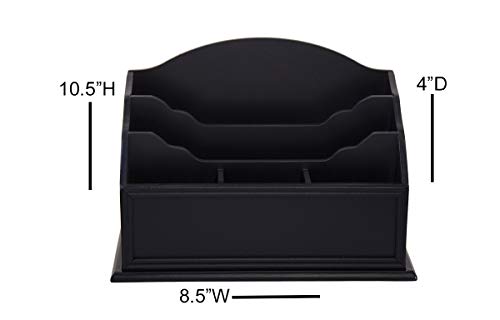 Black Wooden Desktop Letter Holder – 5 Compartment Mail and Stationary Organizer – Premium Quality Wood Table Top Sorter for Pens, Pencils and More – by Designstyles