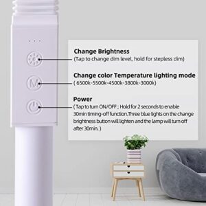 FHHKAAD LED Floor Lamp,15W 1200 Lumen Bright Reading Floor Lamp with 5 Color Temperatures,Stepless Dimmer,30 Mins Timer,Remote & Touch Control for Living Room ,Bedroom & Office,White