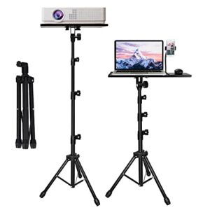 wtc projector stand, laptop tripod stand adjustable height 22.5 inch to 63 inch with gooseneck phone holder with mouse tray, portable projector stand tripod for outdoor movies- dj racks holder mount