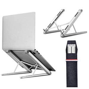 Jubor Laptop Stand, Portable Computer Laptop Mount, Aluminum Laptop Riser with 6 Levels Height Adjustment, Fully Collapsible, Supports up to 44lbs, Fits up to 17.3 Laptop - White