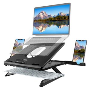 naspaluro foldable laptop stand, portable adjustable ventilated notebook stand with foldable legs & phone holders, space-saving desktop riser for notebooks,tablets,e readers, smart phones and books