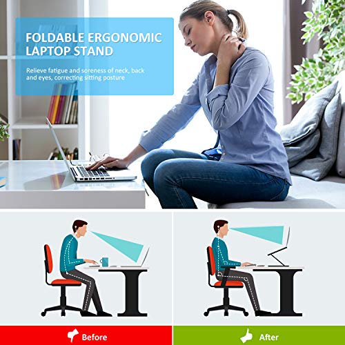 naspaluro Foldable Laptop Stand, Portable Adjustable Ventilated Notebook Stand with Foldable Legs & Phone Holders, Space-Saving Desktop Riser for Notebooks,Tablets,e Readers, Smart Phones and Books