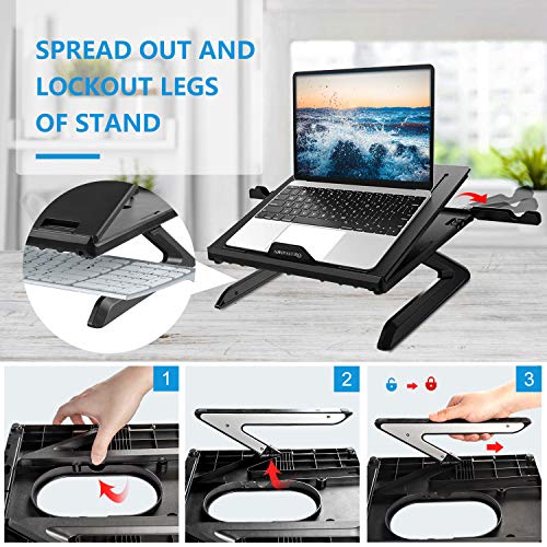 naspaluro Foldable Laptop Stand, Portable Adjustable Ventilated Notebook Stand with Foldable Legs & Phone Holders, Space-Saving Desktop Riser for Notebooks,Tablets,e Readers, Smart Phones and Books