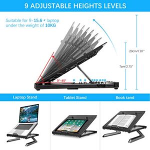 naspaluro Foldable Laptop Stand, Portable Adjustable Ventilated Notebook Stand with Foldable Legs & Phone Holders, Space-Saving Desktop Riser for Notebooks,Tablets,e Readers, Smart Phones and Books