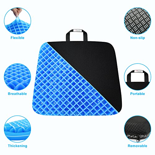 Gel Seat Cushion Double Thick Gel Chair Cushion for Pressure Relief 1.8in Thick Portable Seat Cushion with Breathable Cooling Gel Non-Slip Cover for Long Sitting Home Office Chair Wheelchair Cushion