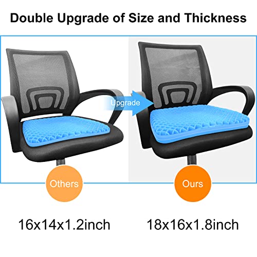 Gel Seat Cushion Double Thick Gel Chair Cushion for Pressure Relief 1.8in Thick Portable Seat Cushion with Breathable Cooling Gel Non-Slip Cover for Long Sitting Home Office Chair Wheelchair Cushion