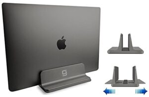 vertical laptop stand for desk [adjustable] sturdy aluminum dock fits all laptops (up to 20.3 inches) space saving, modern compact holder, compatible with macbook pro/air, surface, hp, dell (gray)