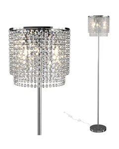 crystal floor lamp, modern standing lights 64.9″ tall pole lamp elegant chrome finish with crystal shade floor lamp bright floor lamp for living room bedroom office study room girls room silver