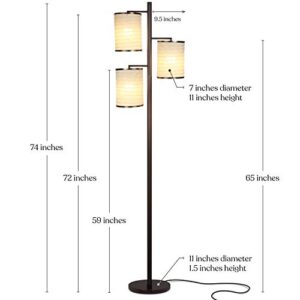 Brightech Liam Floor Lamp, Great Living Room Décor, Tall Tree Lamp for Offices, Asian Lantern Shade Lamp for Living Rooms, Standing Lamp with 3 LED Light Bulbs for Bedroom Reading - Bronze