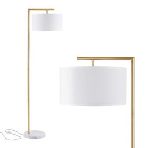 archiology floor lamp – gold floor lamp with marble base & white linen drum shade ,modern floor lamps for living room,bedrooms, study room and office (62.2’’)