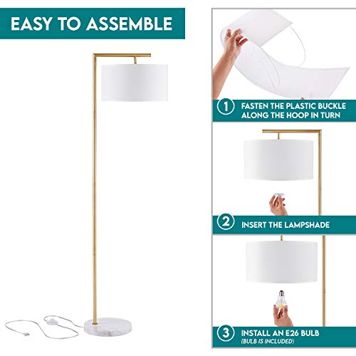 Archiology Floor Lamp - Gold Floor Lamp with Marble Base & White Linen Drum Shade ,Modern Floor Lamps for Living Room,Bedrooms, Study Room and Office (62.2’’)